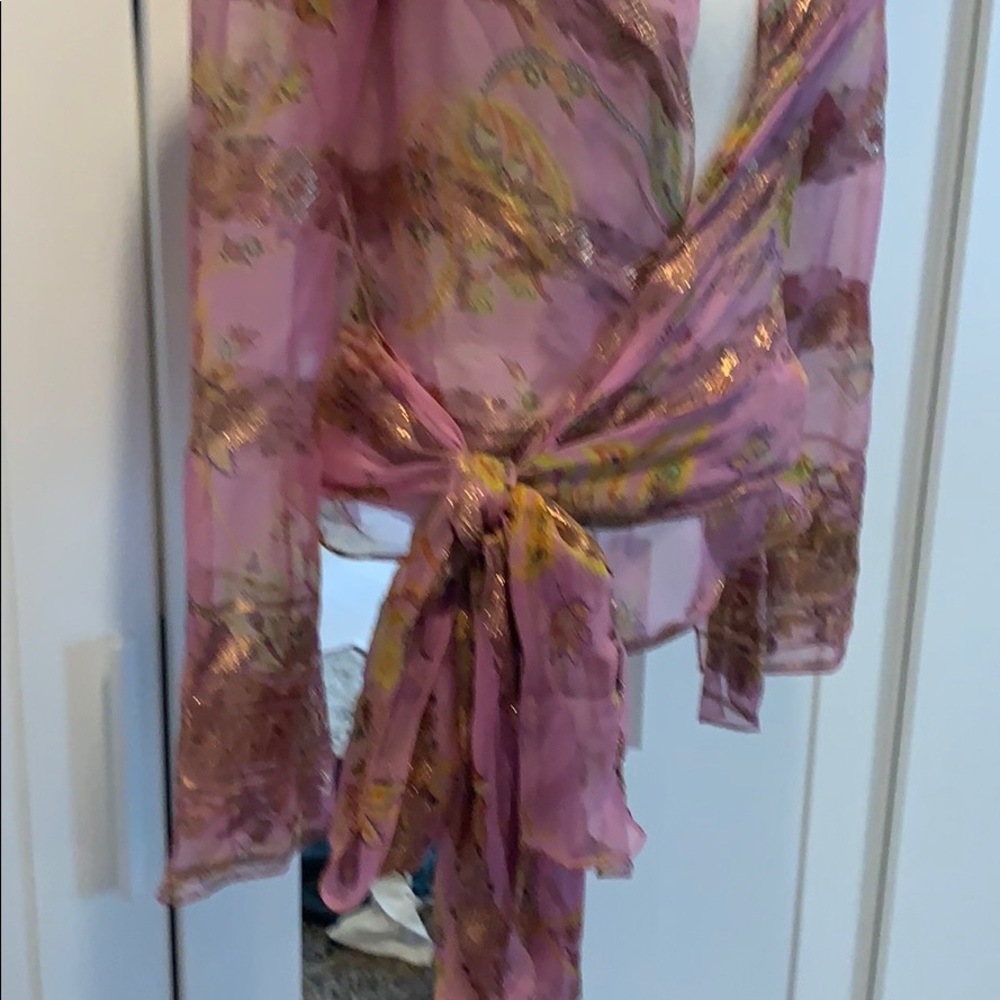 Ralph Lauren Pink Floral Asymmetrical Skirt with Gold Accent - Picture 8 of 8